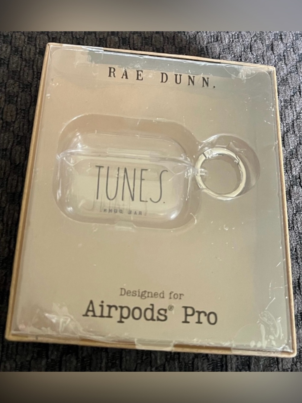 Rae Dunn Soft Touch Clear 'TUNES' For AirPods Pro Case with Ring